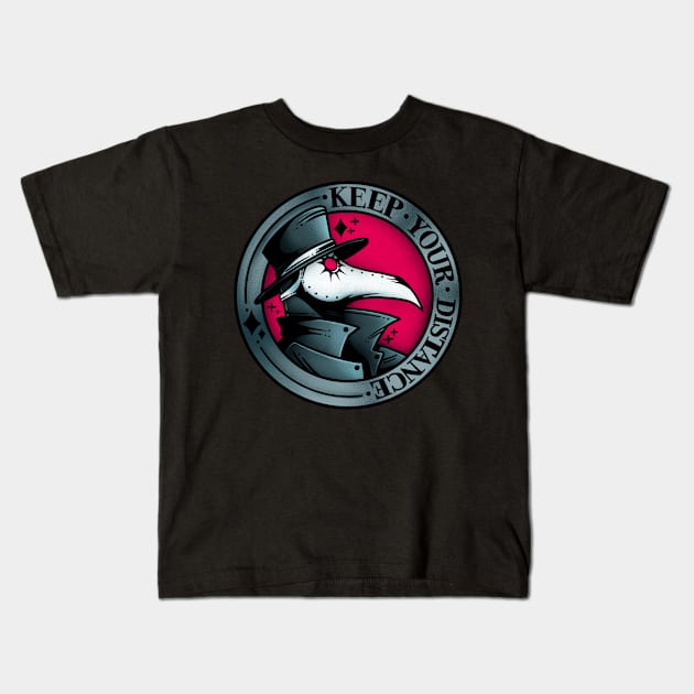 Keep Your Distance – Plague Doctor (Red) Kids T-Shirt by Pseudo Crow Co.